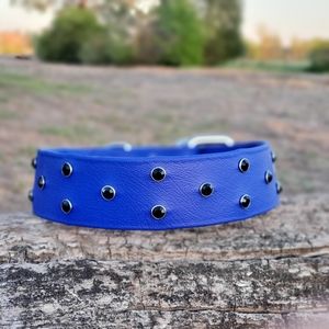 Blue Dog Collar with Black Crystals